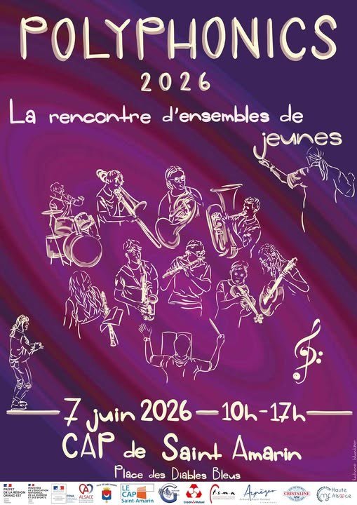 Affiche Polyphonics 2026 — rencontre d'ensembles de jeunes au CAP de Saint-Amarin le 7 juin 2026 de 10h à 17h