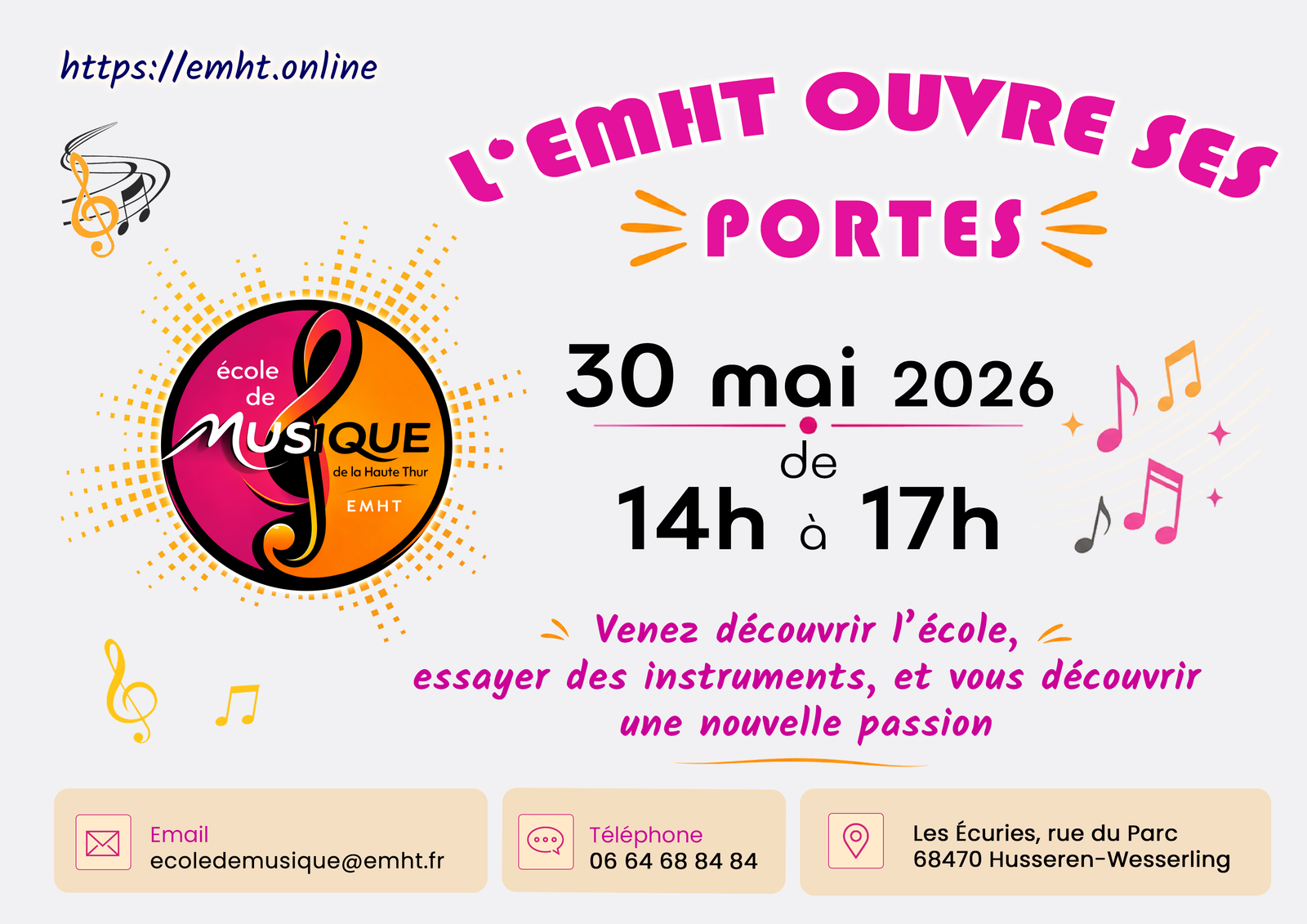 Affiche des portes ouvertes de l'EMHT du 30 mai 2026